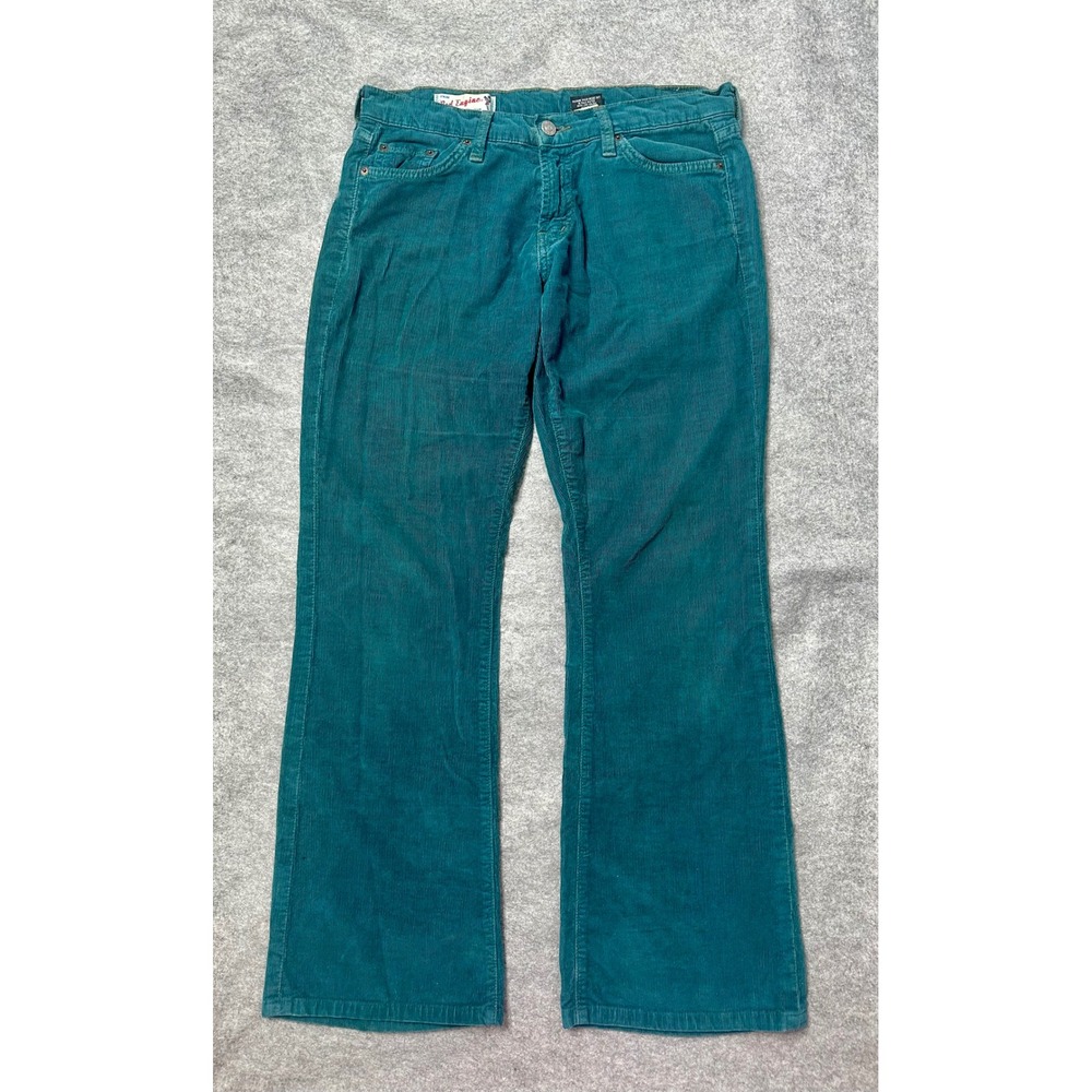 Vintage Y2K Red Engine Women Teal Blue Corduroy Flare Pants Style Size 29 USA